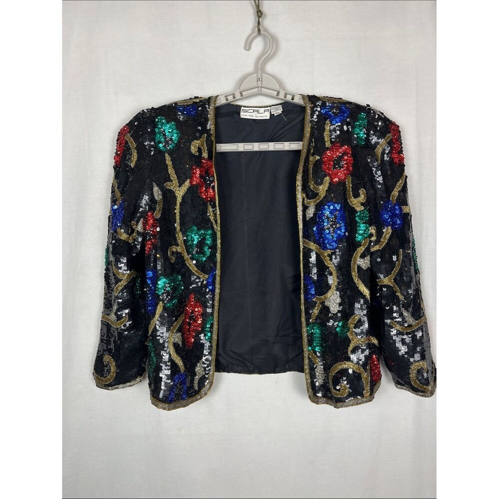 Vintage Scala 100% Silk Jacket with Multicolored Beads and Sequin